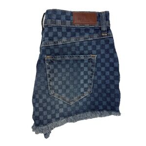 Hollister High-Waist Checkerboard Denim Shorts in Two-Tone Blue